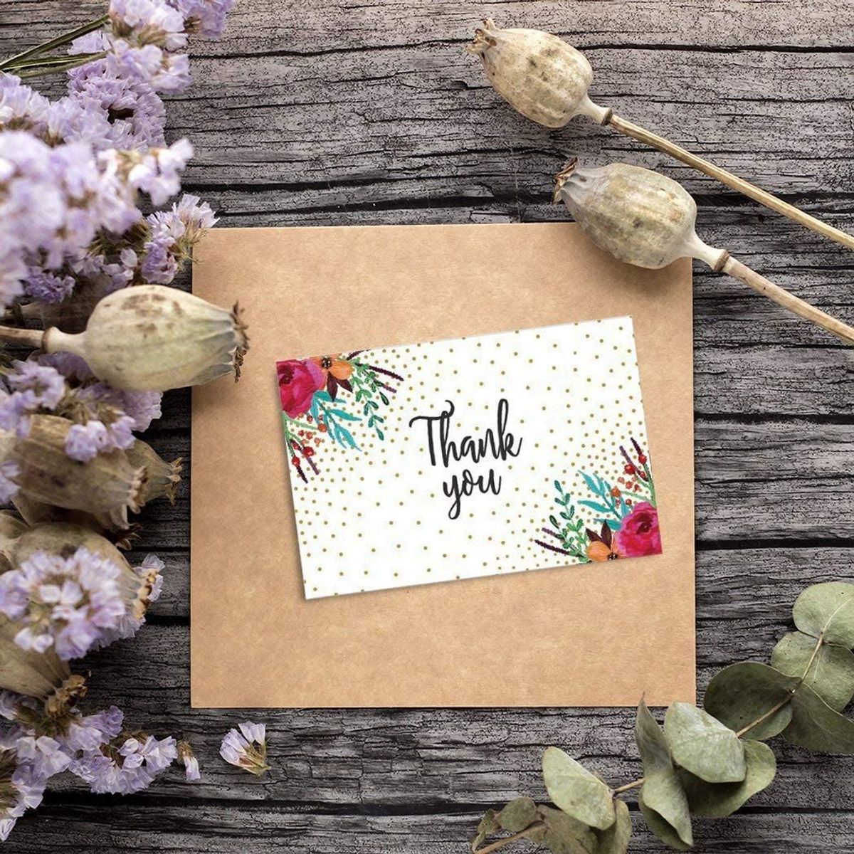 Assorted Floral Thank You Blank Cards with Envelopes (4x6 In, 48 Pack)