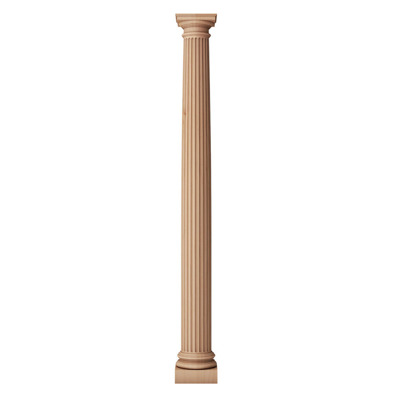 4B" x 4' - Solid Wood Fireplace Column - Doric Order (Roman) - Fluted, Tapered Shaft w/ Roman Doric Capital & Ionic (Attic) Base Molding / Plinth